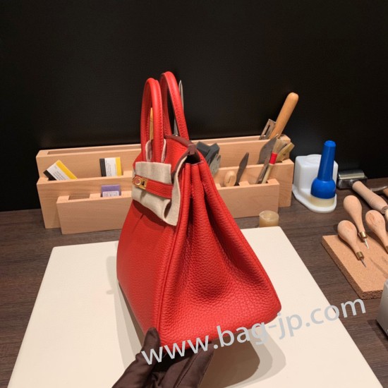 エルメスバーキン 25センチトゴ Togo ルージュクーS3 /Rouge Cœurゴールド金具  全手縫いbirkin25-157