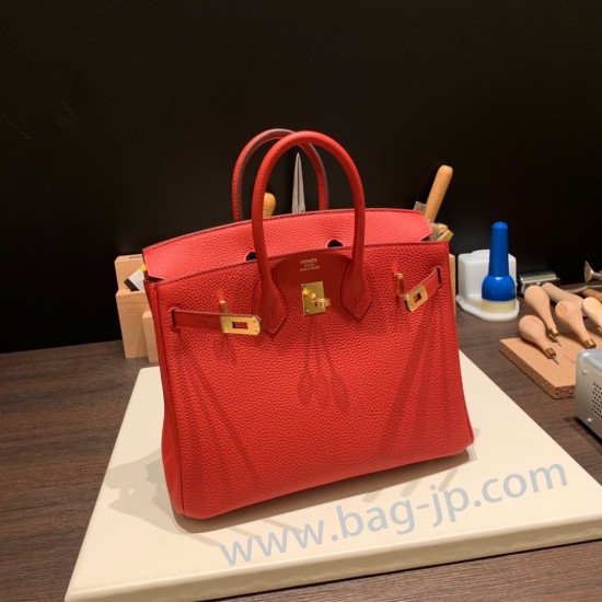 エルメスバーキン 25センチトゴ Togo ルージュクーS3 /Rouge Cœurゴールド金具  全手縫いbirkin25-157