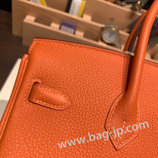 エルメスバーキン 25センチトゴ Togo オレンジ93/Orange シルバー金具 全手縫いbirkin25-158