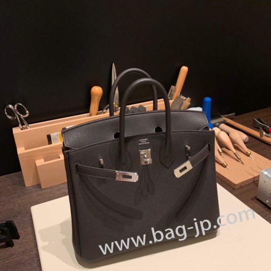 エルメスバーキン 25センチトゴ Togo ゴールド37/Gold & 46 /Ebene シルバー金具 全手縫いbirkin25-160