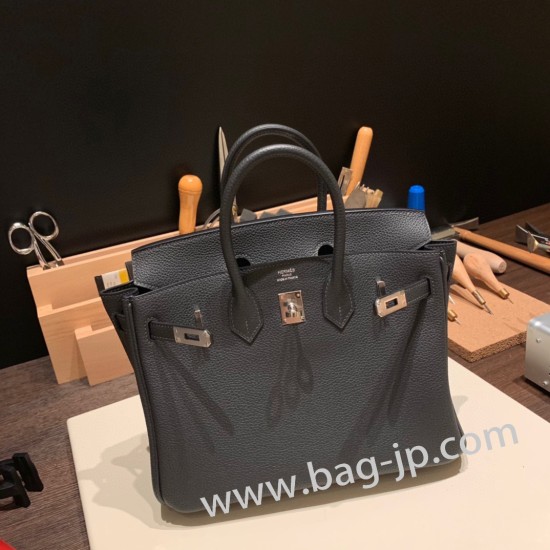 エルメスバーキン 25センチトゴ Togo グラファイト88/ Graphite シルバー金具 全手縫いbirkin25-164