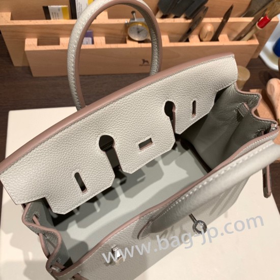 エルメスバーキン 25センチトゴ Togo パールグレー80/ Pearl Grey シルバー金具 全手縫いbirkin25-166