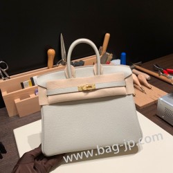 エルメスバーキン 25センチトゴ Togo パールグレー80/Pearl Grey ゴールド金具  全手縫いbirkin25-167