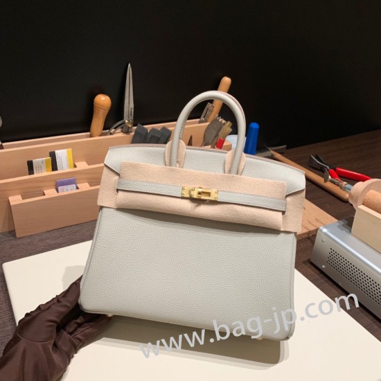 エルメスバーキン 25センチトゴ Togo パールグレー80/Pearl Grey ゴールド金具  全手縫いbirkin25-167