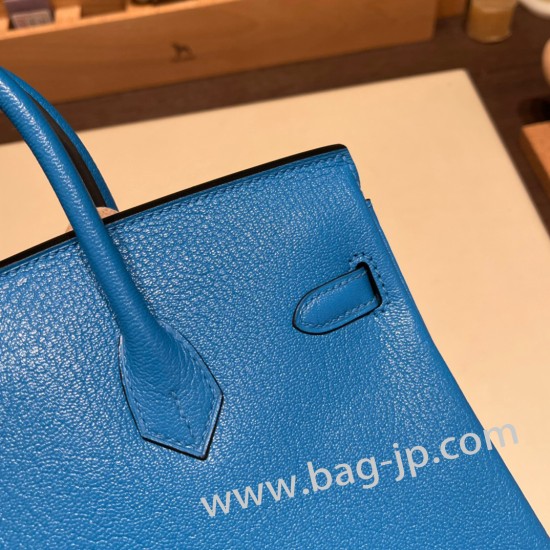 エルメスバーキン 25センチシェブルミゾル  Chevre ブルーフリーダ0F /Blue Frida シルバー金具 全手縫いbirkin25-168