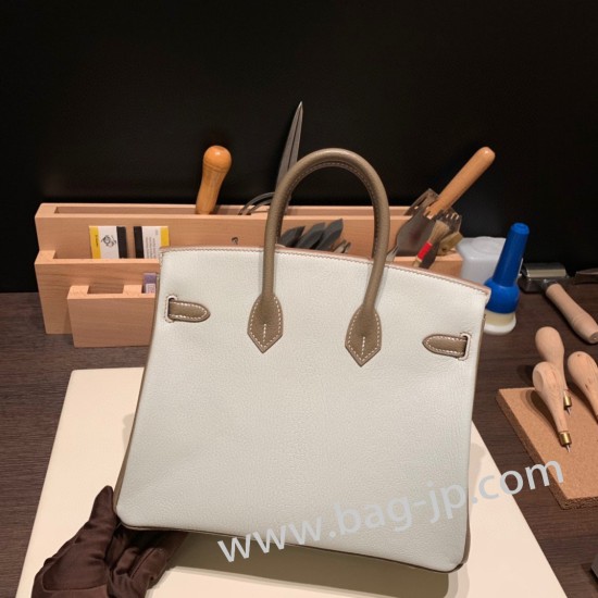 エルメスバーキン 25センチシェブルミゾル  Chevre パールグレー&エトゥープ80 /Pearl Grey& 18/Étoupe Grey シルバー金具 全手縫いbirkin25-170