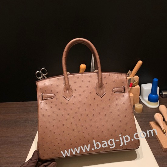 エルメスバーキン 30センチオーストリッチ Ostrich 18 /Étoupe Grey エトゥープゴールド金具 birkin30-016 全手縫い