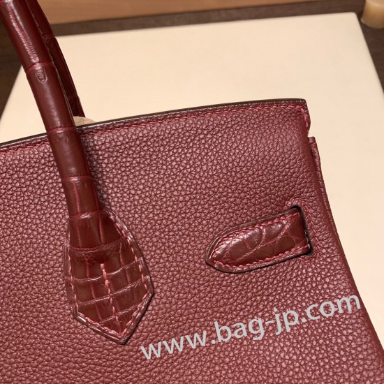 エルメスバーキン 30センチCrocodile& Touch 55/Rouge Hルージュアッシュゴールド金具 birkin30-019 全手縫い