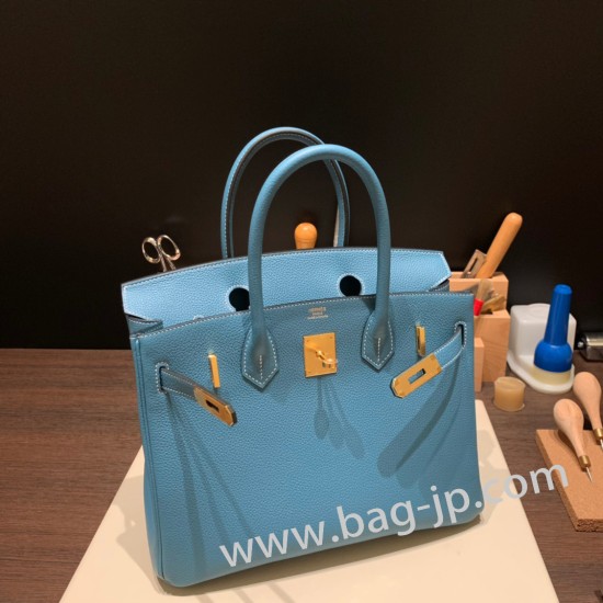 エルメスバーキン 30センチトゴ Togo 75/Blue Jean  ブルージーンゴールド金具 birkin30-043 全手縫い