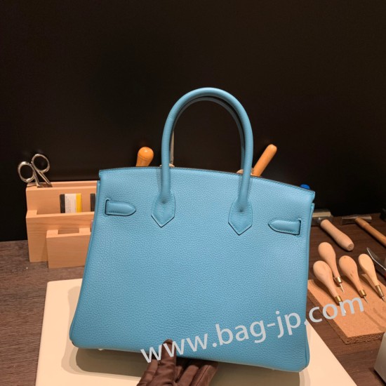 エルメスバーキン 30センチトゴ Togo 7B/Turquoise Blue  ターコイズシルバー金具 birkin30-054 全手縫い