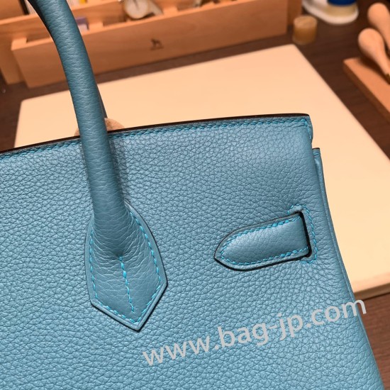 エルメスバーキン 30センチトゴ Togo 7B/Turquoise Blue  ターコイズシルバー金具 birkin30-054 全手縫い