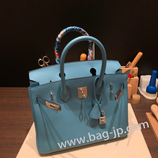 エルメスバーキン 30センチトゴ Togo 7B/Turquoise Blue  ターコイズシルバー金具 birkin30-054 全手縫い