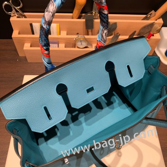 エルメスバーキン 30センチトゴ Togo 7B/Turquoise Blue  ターコイズシルバー金具 birkin30-054 全手縫い