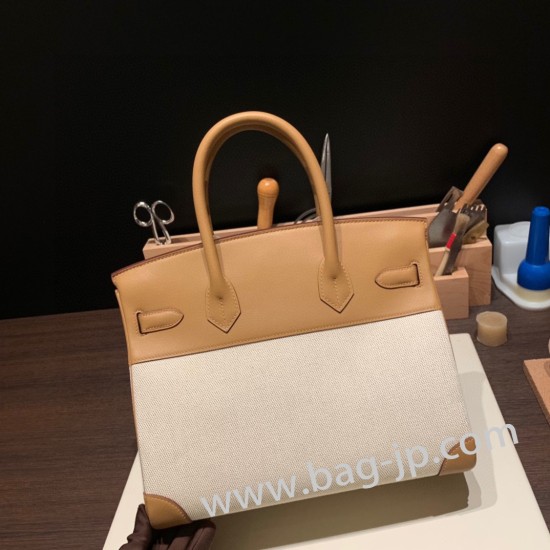 エルメスバーキン 30センチトゴ Togo 4B/Biscuit ビスキュイシルバー金具 birkin30-082 全手縫い