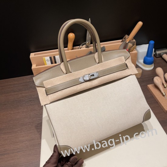 エルメスバーキン 30センチスイフト swift & Canvasswift & Canvas エトゥープシルバー金具 birkin30-084 全手縫い