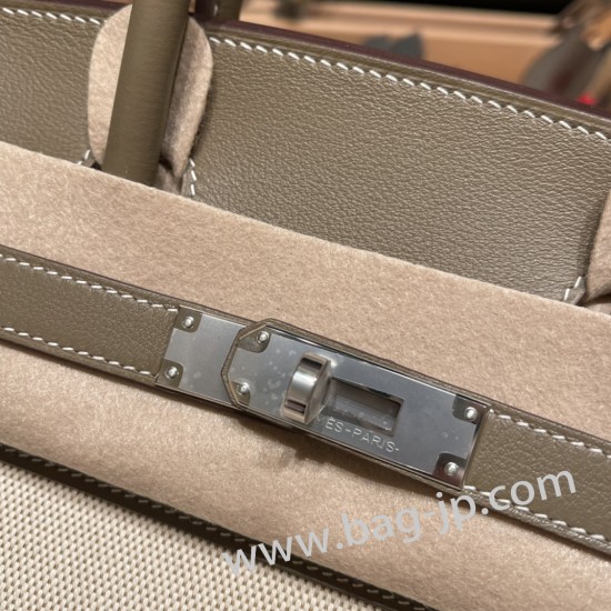 エルメスバーキン 30センチスイフト swift & Canvasswift & Canvas エトゥープシルバー金具 birkin30-084 全手縫い