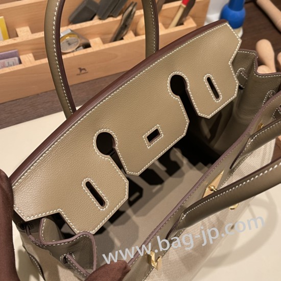 エルメスバーキン 30センチスイフト swift & Canvas18/Étoupe Grey (Étoupe)  エトゥープシルバー金具 birkin30-085 全手縫い