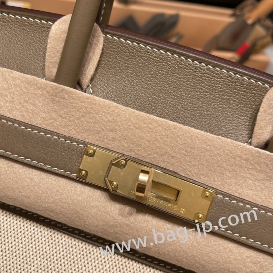 エルメスバーキン 30センチスイフト swift & Canvas18/Étoupe Grey (Étoupe)  エトゥープシルバー金具 birkin30-085 全手縫い