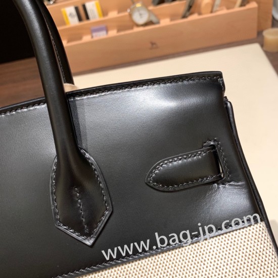 エルメスバーキン 30センチスイフト swift & Canvas89/Black  ブラックシルバー金具 birkin30-087 全手縫い