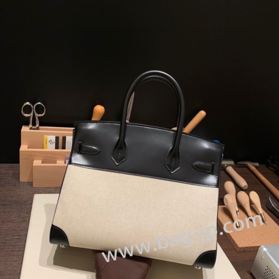 エルメスバーキン 30センチスイフト swift & Canvas89/Black  ブラックシルバー金具 birkin30-087 全手縫い