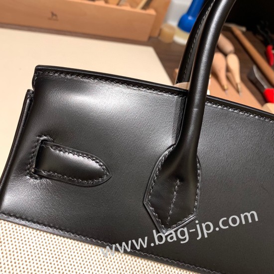 エルメスバーキン 30センチbox ボックスカーフ89/Black (Noir) ブラックシルバー金具 birkin30-088 全手縫い