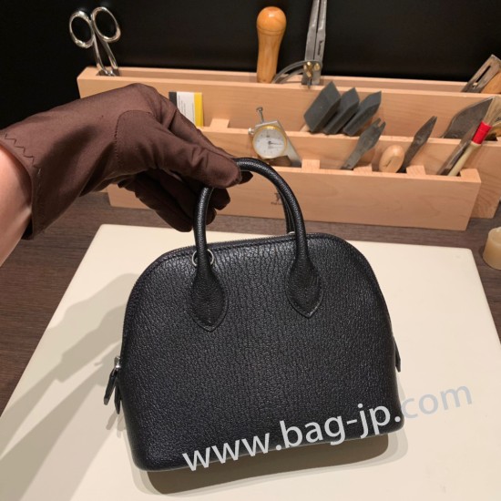 エルメス ボリード ミニ シェブルミゾル  Chevre ブラック 89 /Black (Noir)   シルバー金具  bolide-mi032 全手縫い