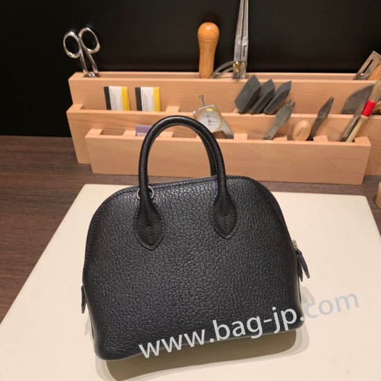 エルメス ボリード ミニ シェブルミゾル  Chevre ブラック 89 /Black (Noir)   シルバー金具  bolide-mi032 全手縫い