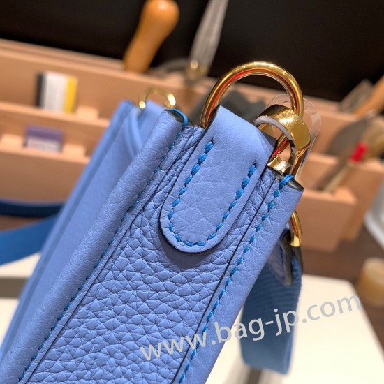 エルメス エヴリンアマゾンTPM Mini Evelyn  トリヨンクレマンス Clemence  ブルーパラダイス 2T /Blue Paradise ゴールド金具 Mini Evelyn--064 全手縫い