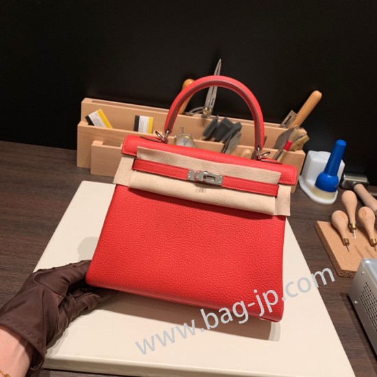 エルメス ケリー25cm togo トゴ  ルージュクー S3/Rouge Cœur シルバー金具  kelly25-039 全手縫い