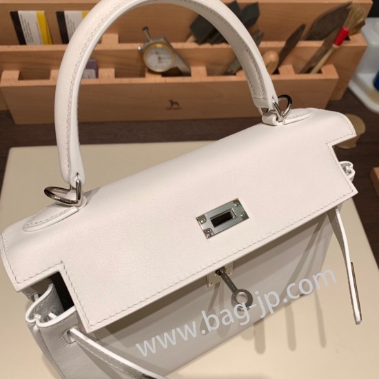 エルメス ケリー25cm 外縫い swift  ホワイト 01 /White (Blanc) シルバー金具  kelly25-047 全手縫い