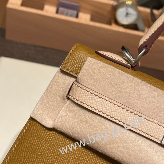 エルメス ケリー25cm 外縫い ヴォーエプソン Epsom  ブロンズドレ U8 /Bronze Dore & ローズエグランタイン P1 /Rose Eglantine シルバー金具  kelly25-054 全手縫い