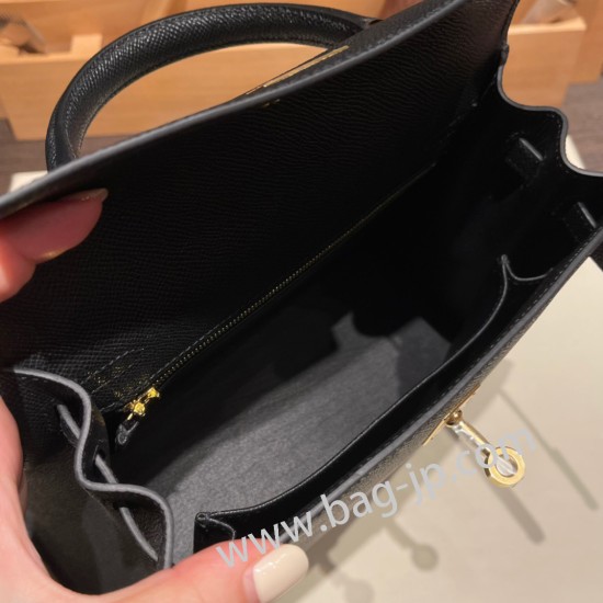 エルメス ケリー25cm 外縫い ヴォーエプソン Epsom  ブラック 89 /Black (Noir) ゴールド金具  kelly25-070 全手縫い