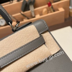 エルメス ケリー25cm 外縫い ヴォーエプソン Epsom  グリメイヤー 0L/ Gris Meyer シルバー金具  kelly25-083 全手縫い