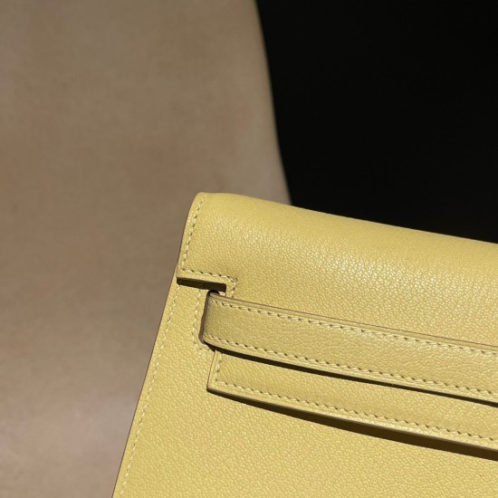 エルメス ショルダーバッグ レディース HERMES ケリー エラン Elan  シェブルミゾル Chevre シェブルミゾル Chevre 1Z/Jaune Poussin  ジョーヌプッサン kellyelan-007 全手縫い