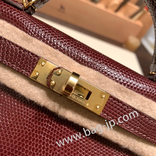 エルメスケリーミニ Kelly bag miniMini Kelly New stock  リザードナチュラ ボルドー 57 /Bordeaux ゴールド金具   kellymini-006 全手縫い