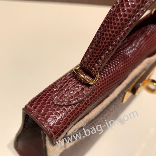 エルメスケリーミニ Kelly bag miniMini Kelly New stock  リザードナチュラ ボルドー 57 /Bordeaux ゴールド金具   kellymini-006 全手縫い