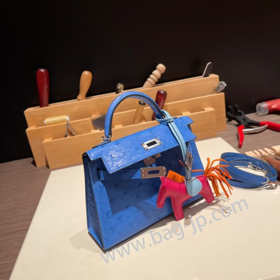 エルメスケリーミニ Kelly bag miniMini Kelly New stock  オーストリッチ ostrich ミコノス 7Q/ Mykonos シルバー金具 kellymini-014 全手縫い