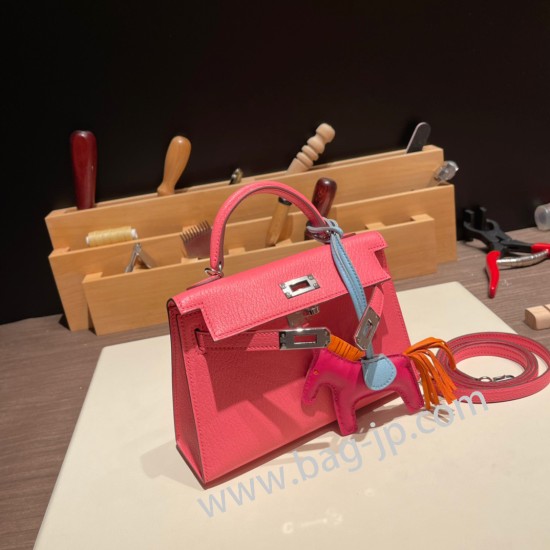 エルメスケリーミニ Kelly bag miniMini Kelly New stock  シェブルミゾル  Chevre ローズアザレ 8W/ Rose Azalee シルバー金具 kellymini-032 全手縫い