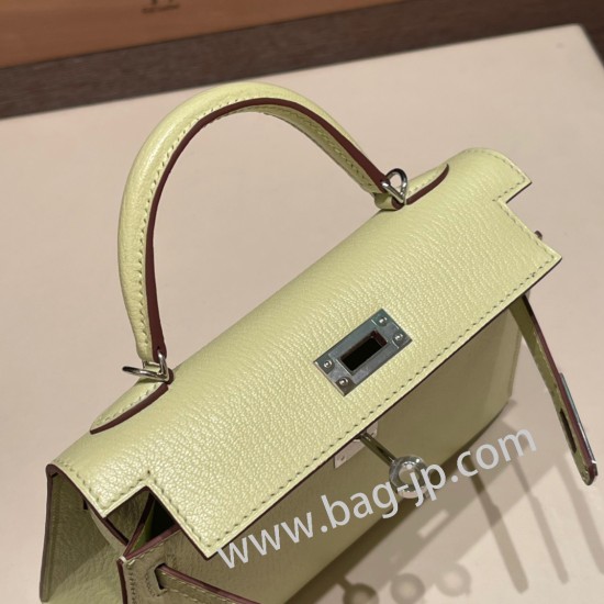 エルメスケリーミニ Kelly bag miniMini Kelly New stock  シェブルミゾル  Chevre ジョーヌブルジョン R9 /Jaune Bourgeon シルバー金具 kellymini-034 全手縫い