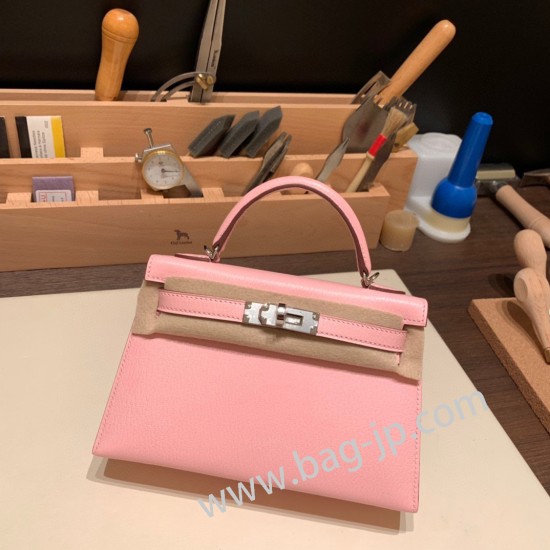 エルメスケリーミニ Kelly bag miniMini Kelly New stock  シェブルミゾル  Chevre ローズサクラ 3Q /Rose Sakura シルバー金具 kellymini-037 全手縫い