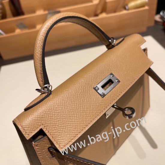 エルメスケリーミニ Kelly bag miniMini Kelly New stock  ヴォーエプソン Epsom チャイ 0M/Chai シルバー金具 kellymini-043 全手縫い