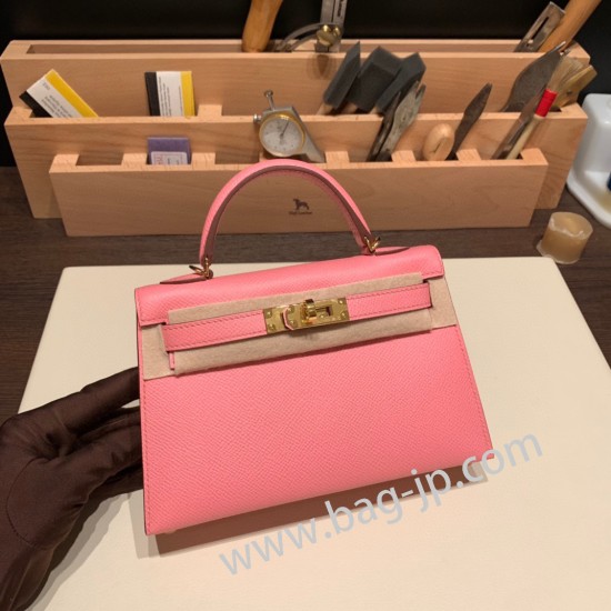 エルメスケリーミニ Kelly bag miniMini Kelly New stock  ヴォーエプソン Epsom ローズコンフェッティ1Q /Rose Confetti ゴールド金具 kellymini-047 全手縫い