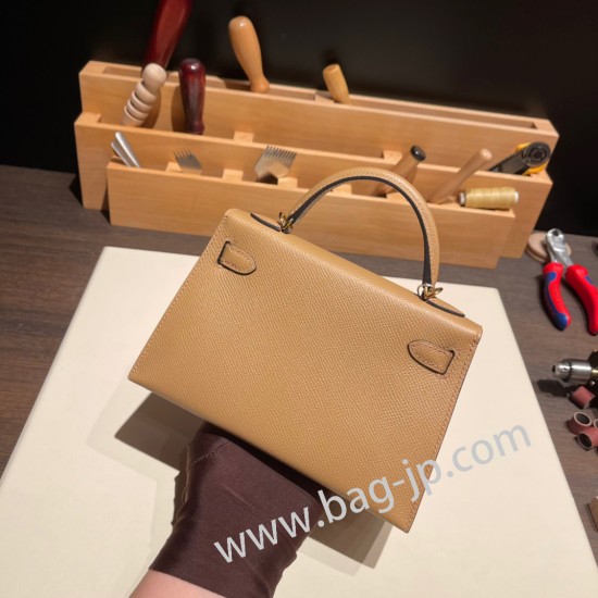 エルメスケリーミニ Kelly bag miniMini Kelly New stock  ヴォーエプソン Epsom チャイ 0M/Chai ゴールド金具 kellymini-050 全手縫い