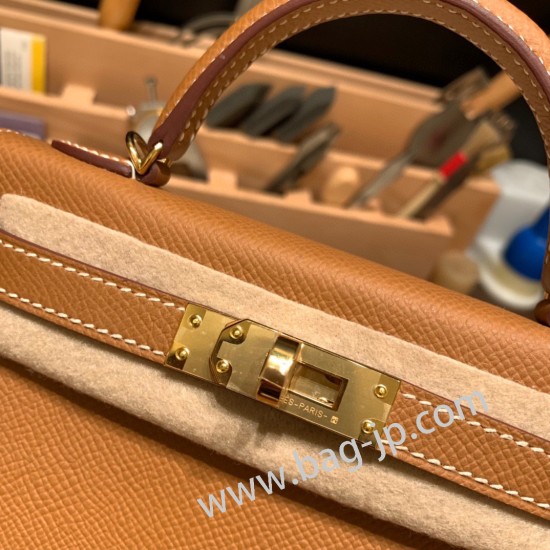 エルメスケリーミニ Kelly bag miniMini Kelly New stock  ヴォーエプソン Epsom ゴールド ck37 /Gold ゴールド金具 kellymini-052 全手縫い