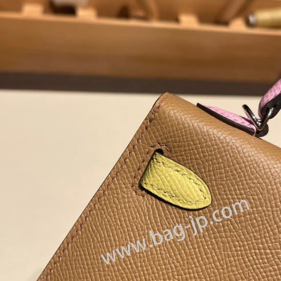 エルメスケリーミニ Kelly bag miniMini Kelly New stock  ヴォーエプソン Epsom チャイ0M/Cha & 9R/Lime & X9 /Mauve Sylvestre シルバー金具 kellymini-057 全手縫い