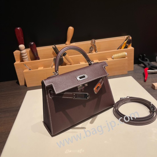 エルメスケリーミニ Kelly bag miniMini Kelly New stock  ヴォーエプソン Epsom 0G/Rouge Sellier ルージュセリエ シルバー金具 kellymini-063 全手縫い