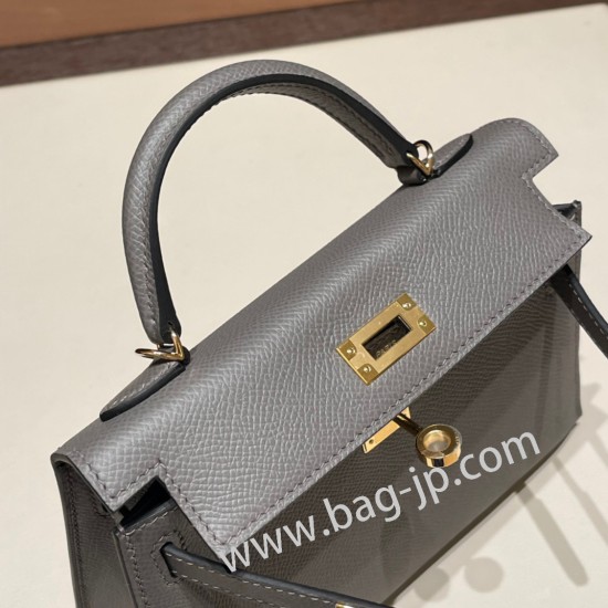 エルメスケリーミニ Kelly bag miniMini Kelly New stock  ヴォーエプソン Epsom グリメイヤー 0L/ Gris Meyer ゴールド金具 kellymini-076 全手縫い