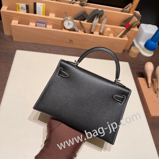 エルメスケリーミニ Kelly bag miniMini Kelly New stock  ヴォーエプソン Epsom ブラック 89/ Black (Noir) シルバー金具 kellymini-078 全手縫い