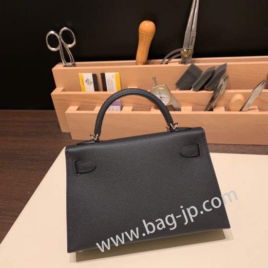 エルメスケリーミニ Kelly bag miniMini Kelly New stock  ヴォーエプソン Epsom ブラック 89/ Black (Noir) シルバー金具 kellymini-093 全手縫い