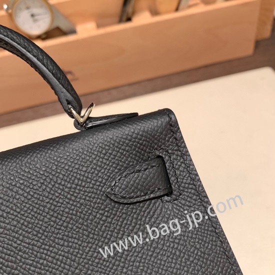 エルメスケリーミニ Kelly bag miniMini Kelly New stock  ヴォーエプソン Epsom ブラック 89/ Black (Noir) シルバー金具 kellymini-093 全手縫い